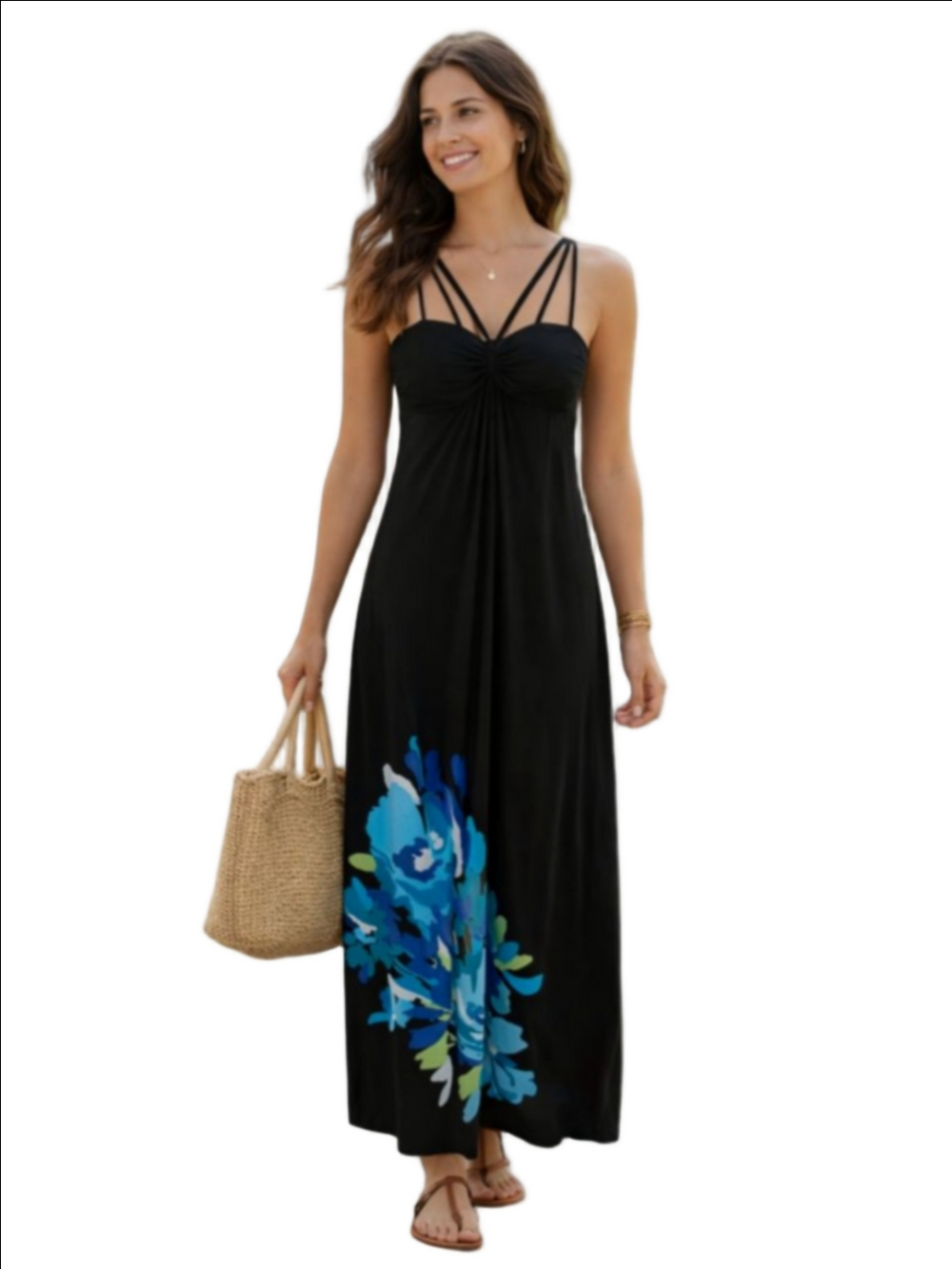 Women's B. Darlin Black & Blue Floral Maxi Dress - Juniors M